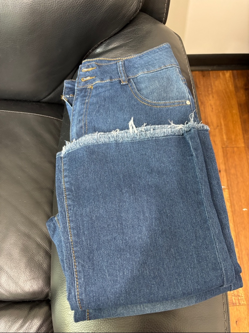 Studio Nova Dark Blue Boot Cut Jeans with Frayed Hem